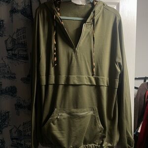 Olive Green Women's Hoodie with Leopard Accents